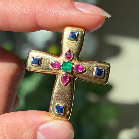 Vintage Gemstone Cross Brooch/Pendant, by Cartier