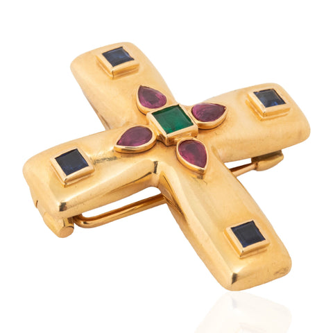 Vintage Gemstone Cross Brooch/Pendant, by Cartier