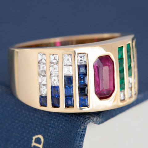 2.80ctw Vintage Gemstone & Diamond Cigar Band