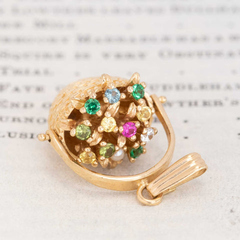 Vintage Gemstone Flower Basket Pendant