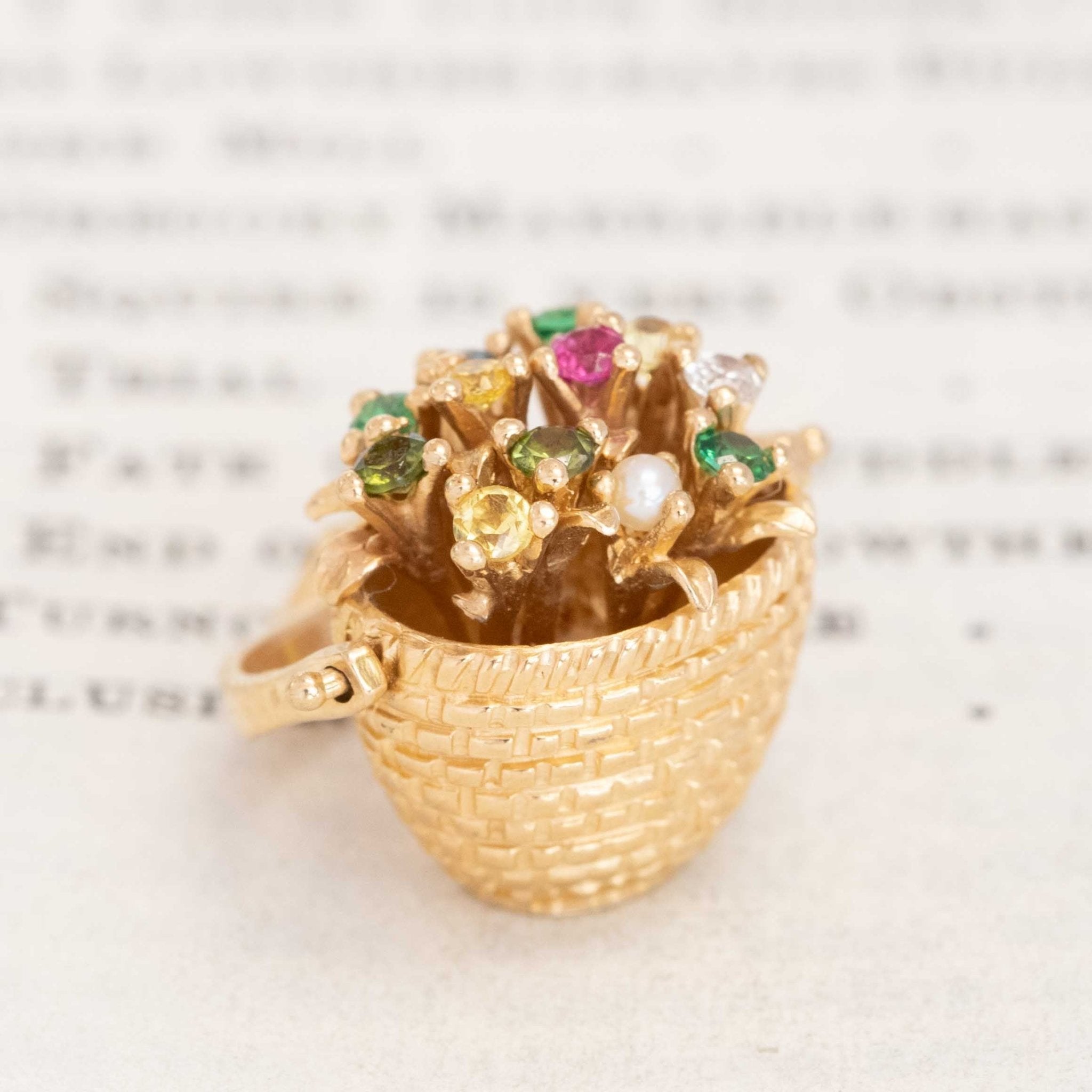 Vintage Gemstone Flower Basket Pendant