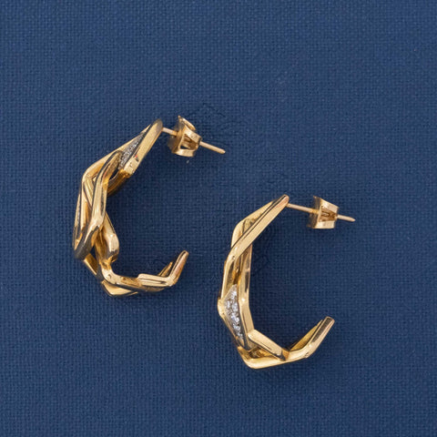 Vintage Geometric Diamond Hoop Earrings, English