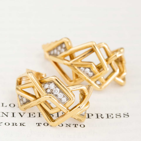Vintage Geometric Diamond Hoop Earrings, English