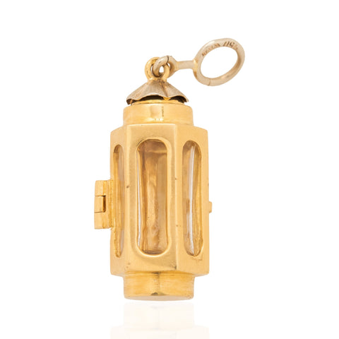 Vintage glass lantern pendant in 18kt yellow gold