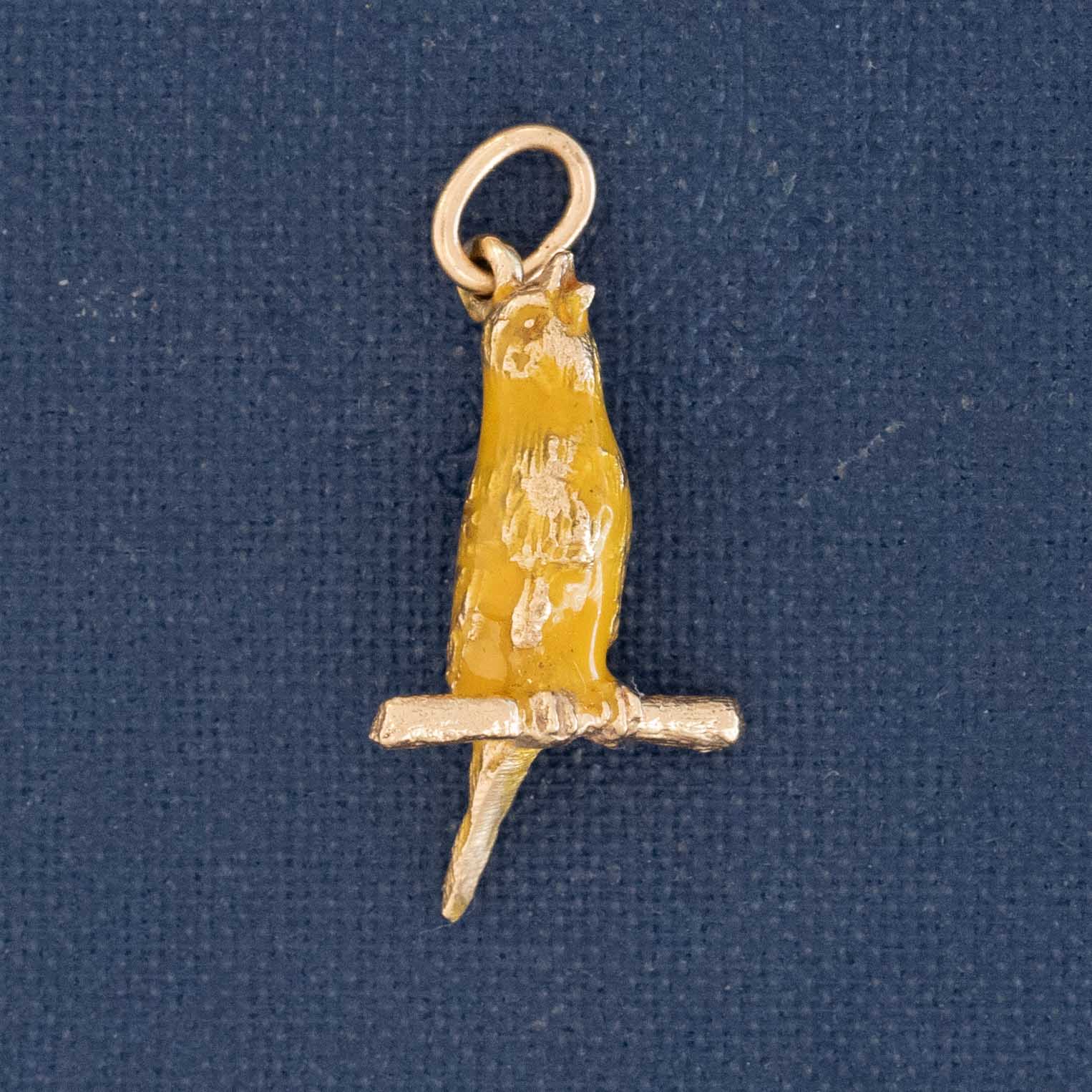 Vintage enamel and gold canary charm for charm bracelet or pendant chain.