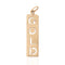 A vertical rectangular vintage gold pendant with the word 'GOLD' cut out in large letters, featuring a small top loop, shown on a white background with a faint reflection below.