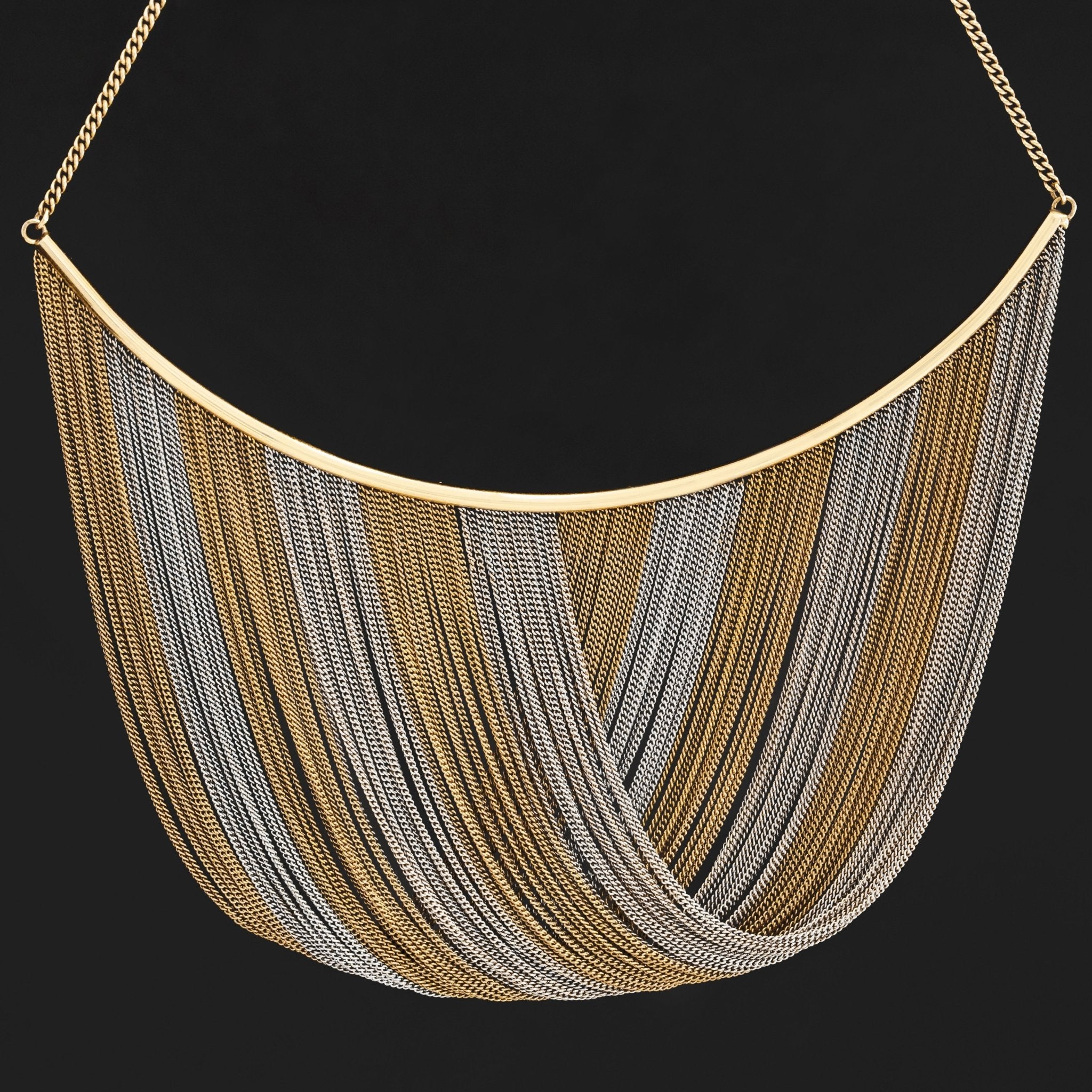 Vintage Gold Bib Fringe Necklace, Italian