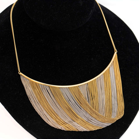 Vintage Gold Bib Fringe Necklace, Italian