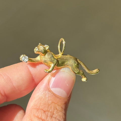 Vintage Gold & Diamond Cat Pendant