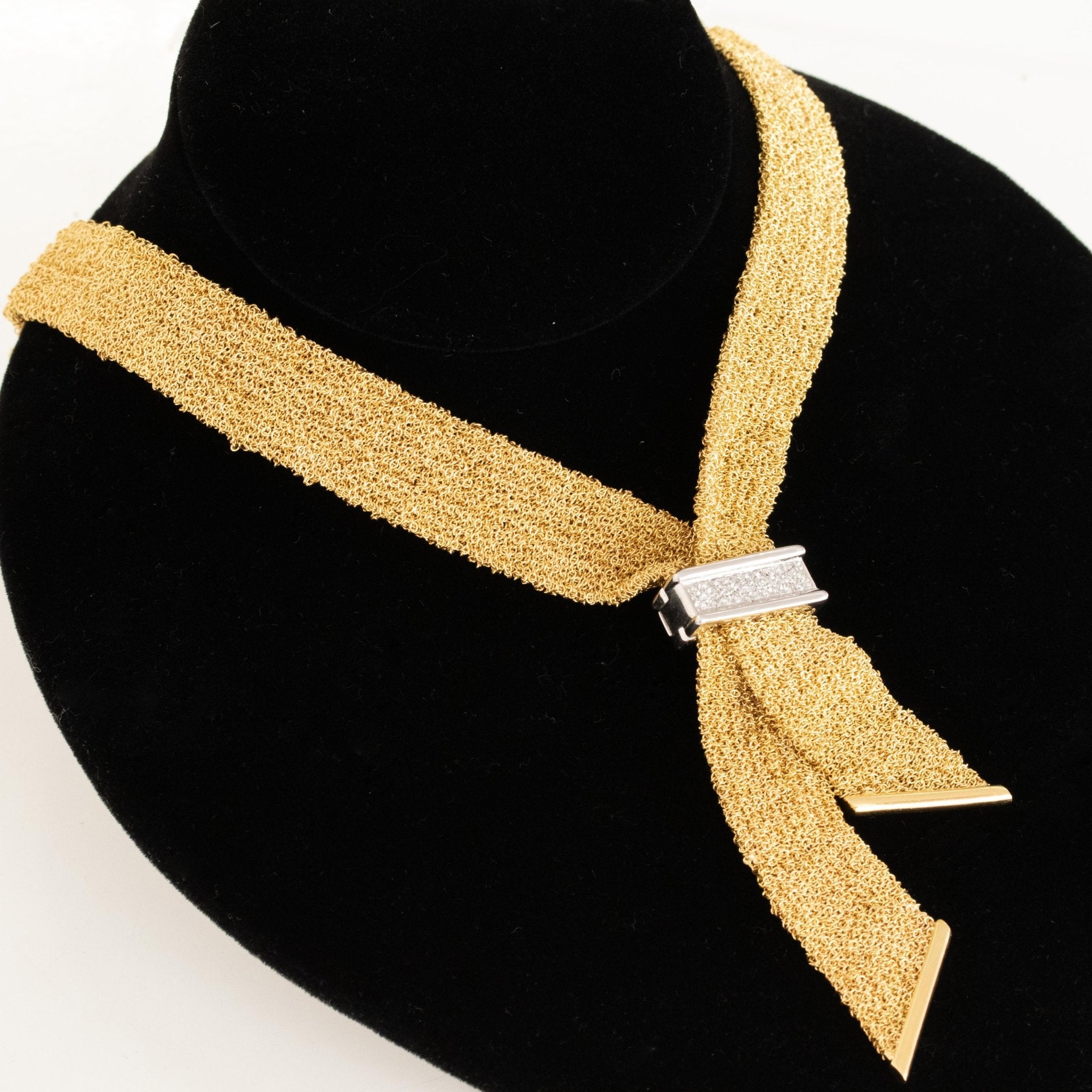 Vintage Diamond Mesh Scarf Necklace, Italian