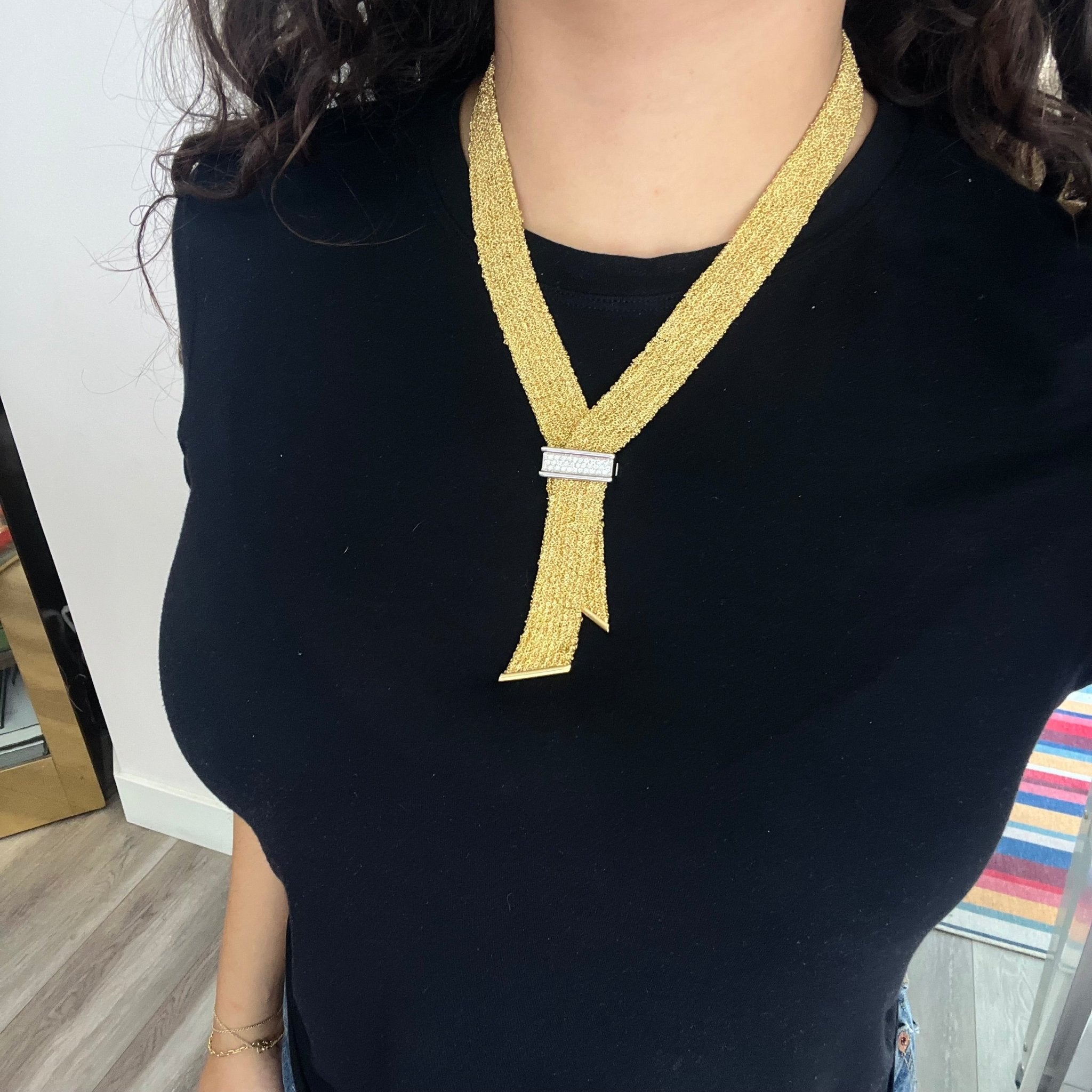 Vintage Diamond Mesh Scarf Necklace, Italian