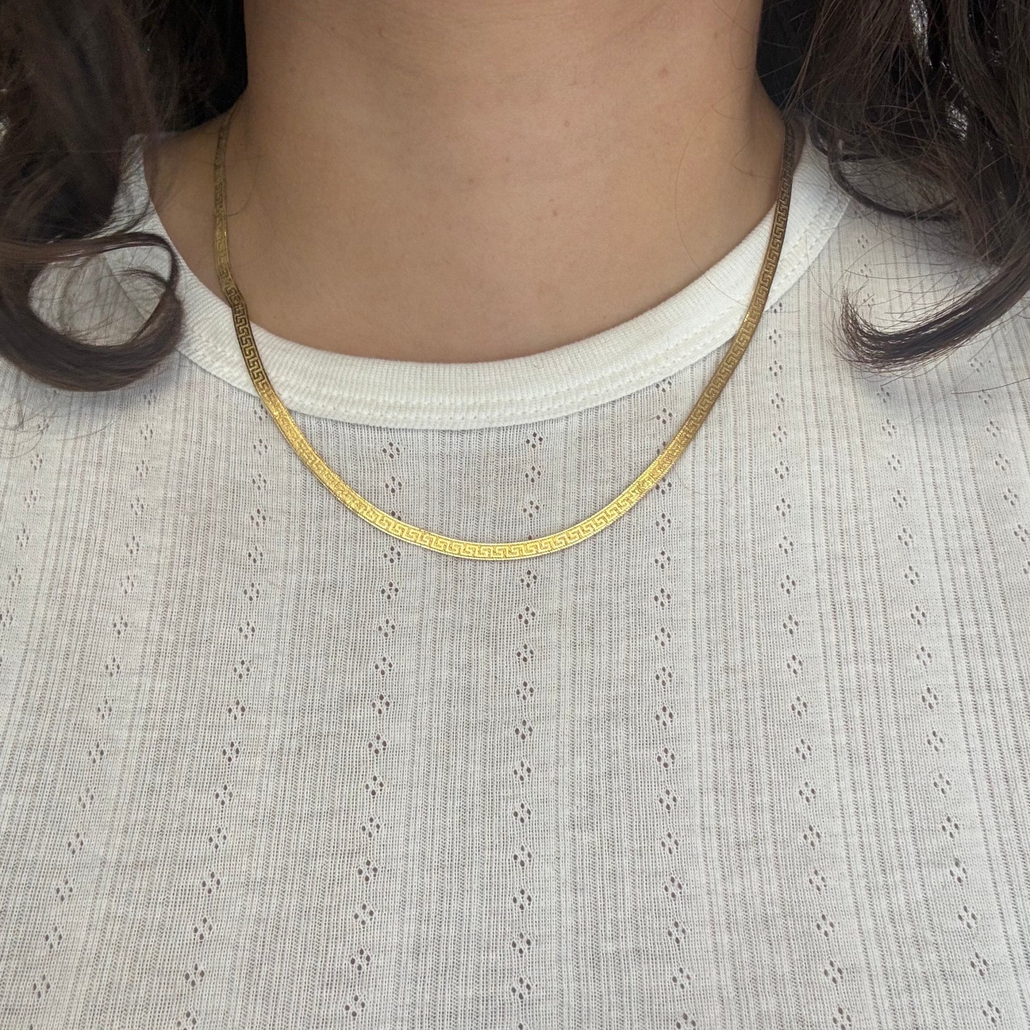 Vintage Greek Key Herringbone Necklace, Italian