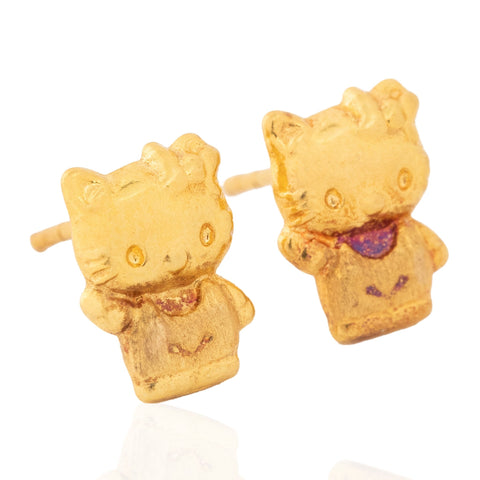 Vintage Hello Kitty stud earrings in 18kt yellow gold – alternate view 3