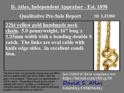 Vintage High Karat Cable Link Chain, 22kt