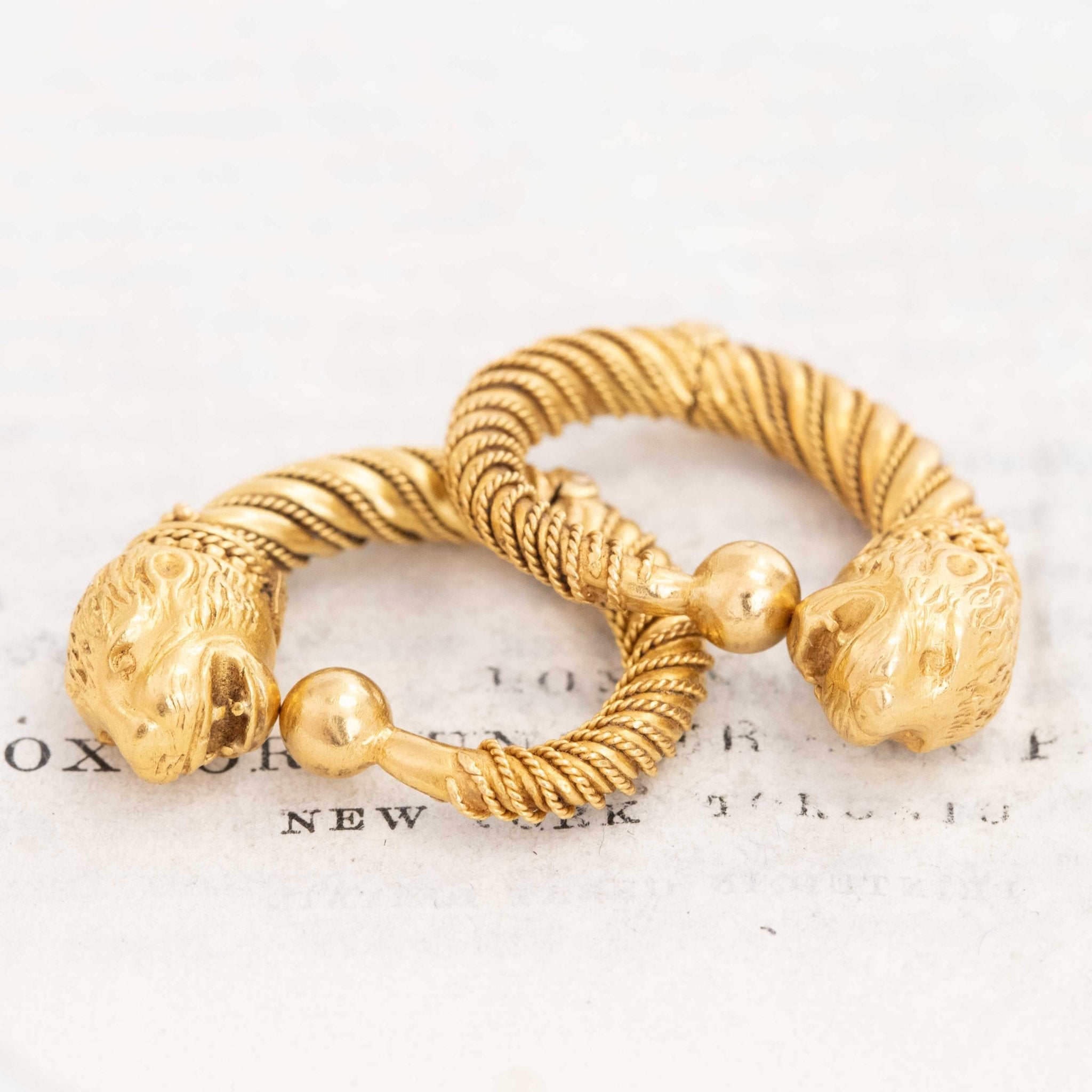 Vintage High Karat Gold Lion Head Hoop Earrings