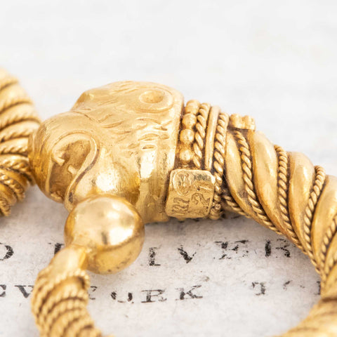 Vintage High Karat Gold Lion Head Hoop Earrings
