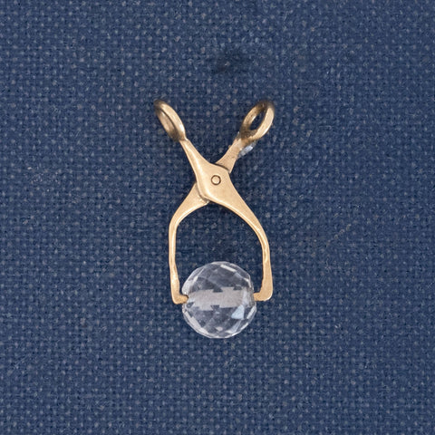 Vintage midcentury ice tong charm with faceted ice cube in yellow gold