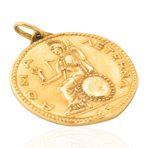 Vintage Italian 18K gold Roman sestertius coin pendant, Roma Aeterna – alternate view 3
