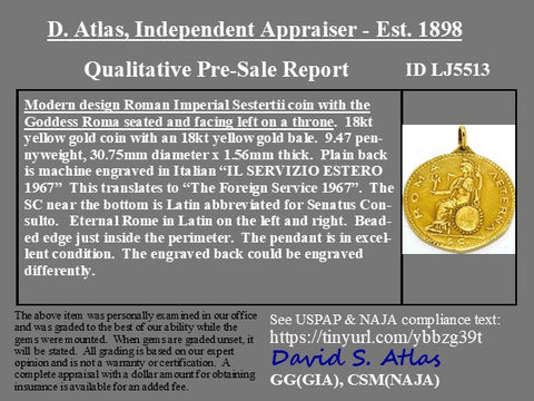 Vintage Italian 18K gold Roman sestertius coin pendant, Roma Aeterna – alternate view 4