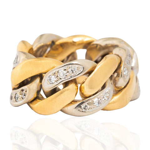 Vintage Italian 18K gold chain link ring with diamonds – alternate view 3