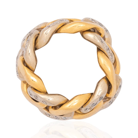 Vintage Italian 18K gold chain link ring with diamonds – alternate view 5