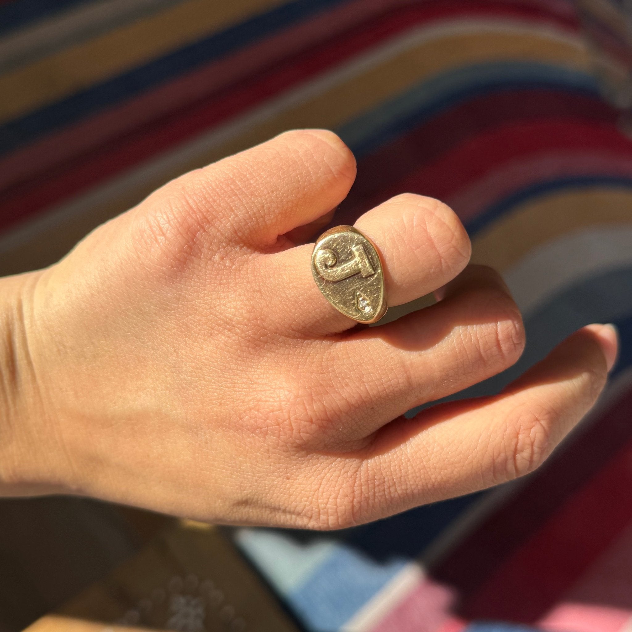 Vintage J Letter Diamond Signet
