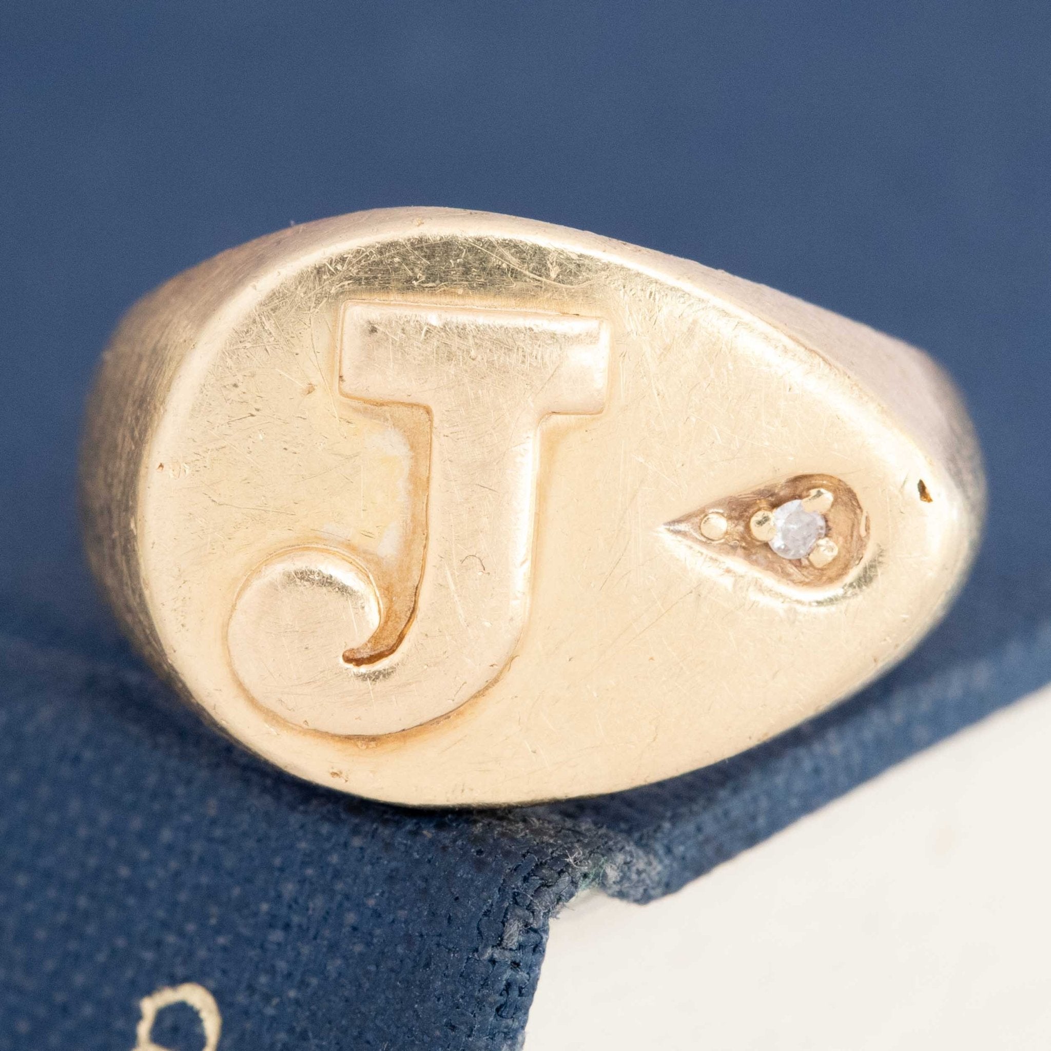 Vintage J Letter Diamond Signet