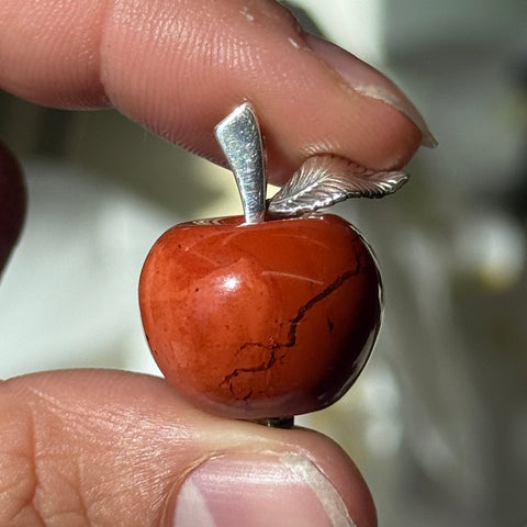 Vintage red jasper apple pendant charm in silver – alternate view 2