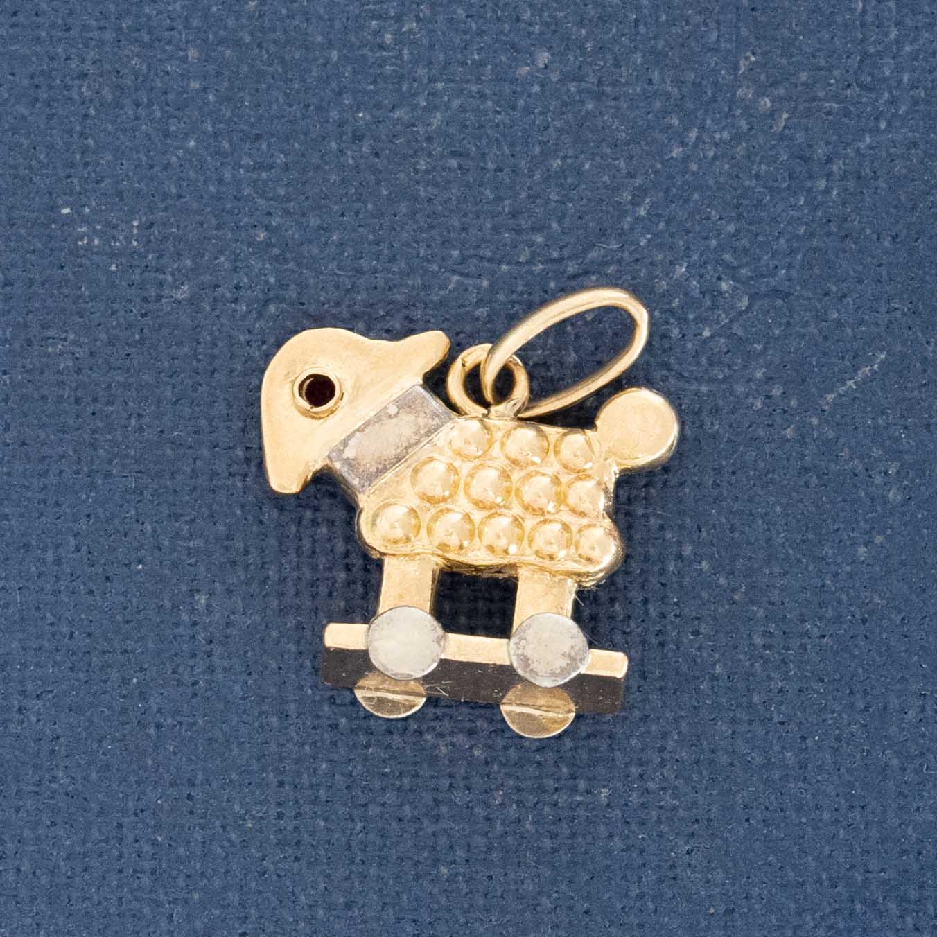 Vintage Lamb Pull-Along Toy Charm, French