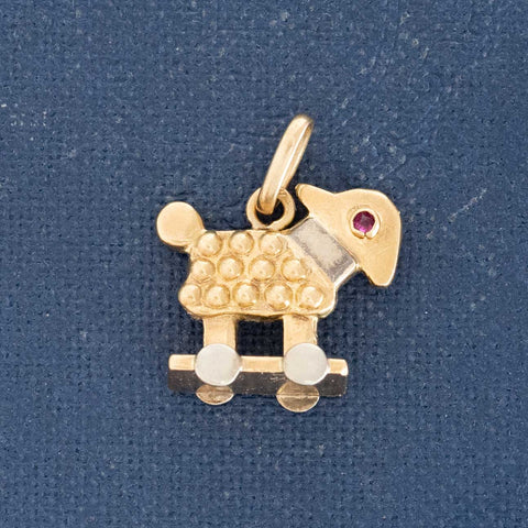 Vintage Lamb Pull-Along Toy Charm, French