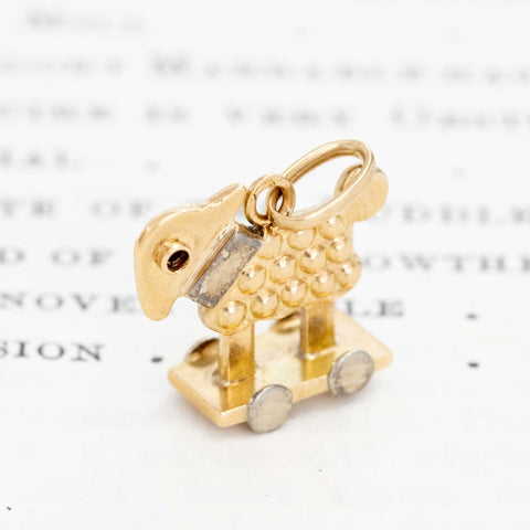 Vintage Lamb Pull-Along Toy Charm, French