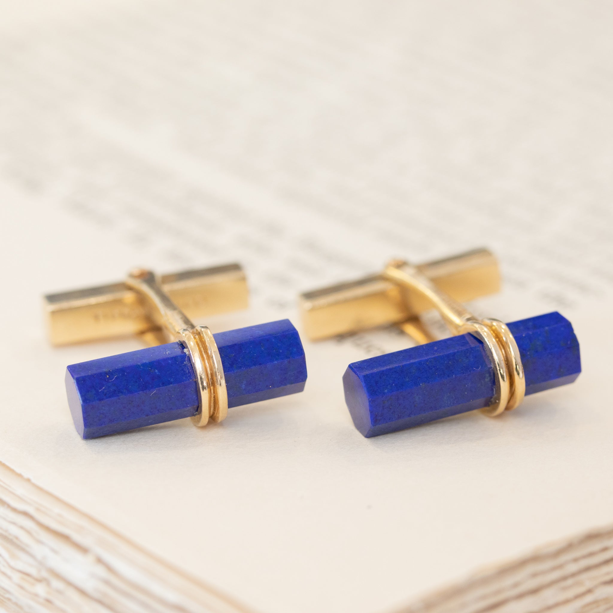 Vintage Lapis and Yellow Gold Cuff Links by Tiffany & Co.