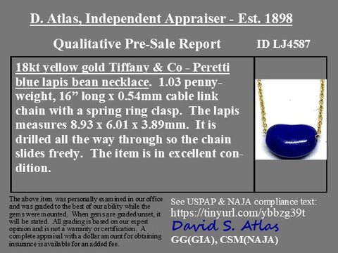 Vintage Lapis Lazuli Bean Pendant by Elsa Peretti for Tiffany & Co.