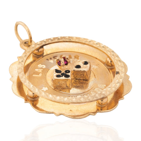 Vintage Las Vegas Nevada dice medallion in 14kt yellow gold with pink stone – alternate view 3
