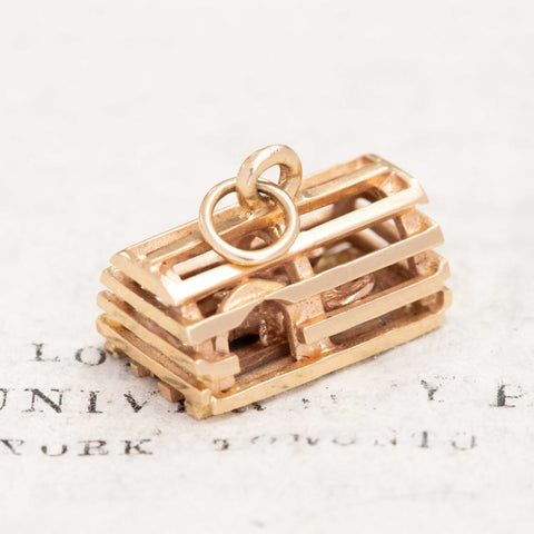 Vintage Lobster Cage Gold Charm
