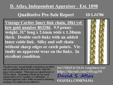 Detailed shot of vintage Cartier fancy link chain clasp and links