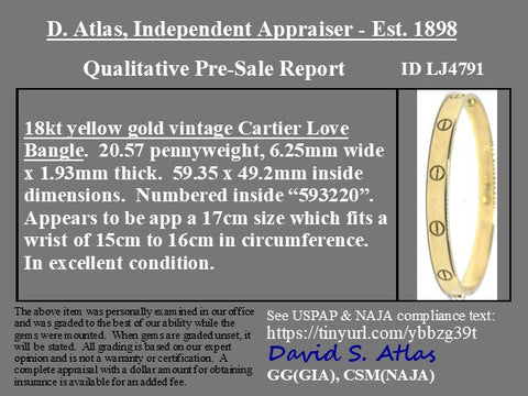 Vintage Love Bracelet by Cartier Circa 1970s