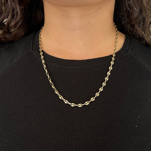 Solid 14k yellow gold Italian mariner chain, classic anchor link design