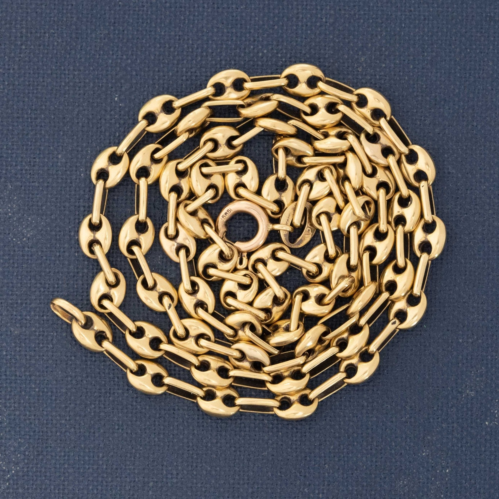 Solid 14k yellow gold Italian mariner chain, classic anchor link design
