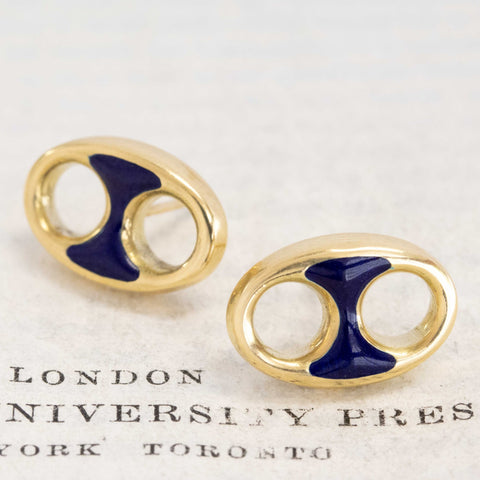 Vintage Mariner Link Enamel Stud Earrings