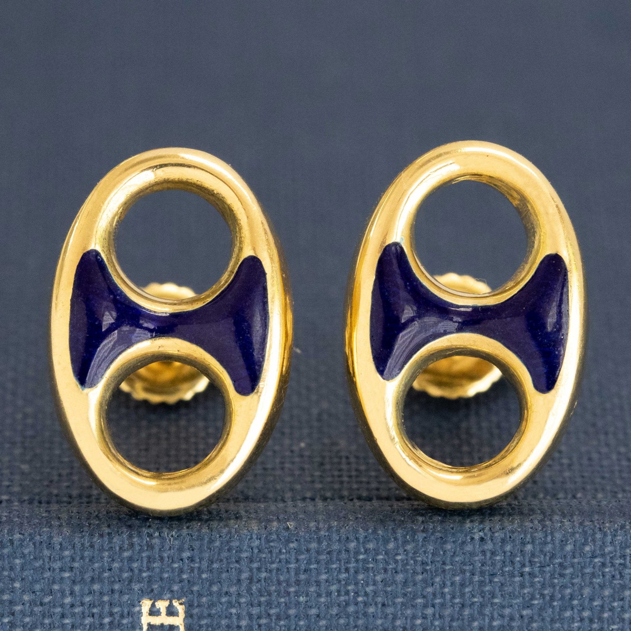 Vintage Mariner Link Enamel Stud Earrings