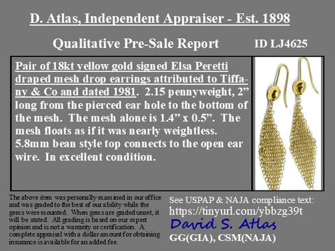 Vintage Mesh Drop Earrings Elsa Peretti for Tiffany & Co.