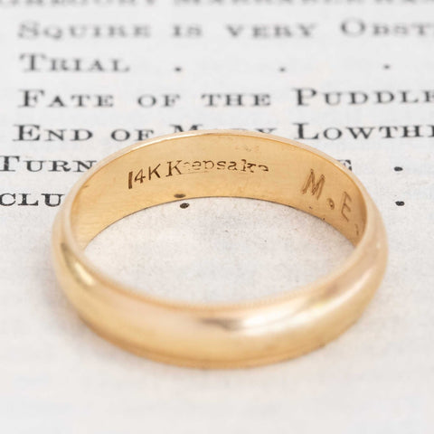 Vintage 5mm milgrain wedding band in 14kt yellow gold, engraved 1969 – alternate view 3