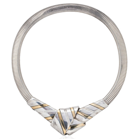 Vintage 1970s Cartier modernist ribbon necklace and earrings set in sterling silver and 18kt yellow gold – alternate view 6