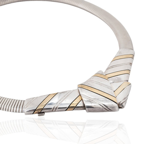 Vintage 1970s Cartier modernist ribbon necklace and earrings set in sterling silver and 18kt yellow gold – alternate view 3