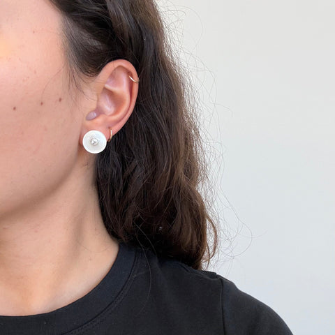 Vintage Old European Cut Diamond Mother of Pearl Stud Earrings
