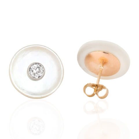 Vintage Old European Cut Diamond Mother of Pearl Stud Earrings