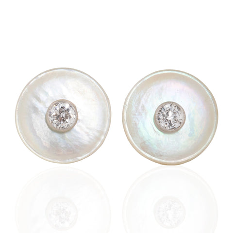 Vintage Old European Cut Diamond Mother of Pearl Stud Earrings