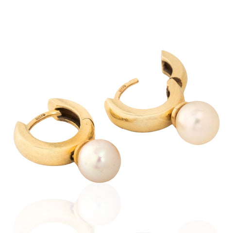 Vintage Pearl Drop Hoop Huggie Earrings