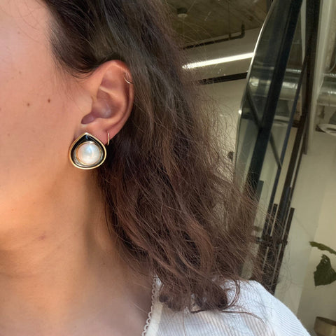 Vintage Pearl & Onyx Earrings, by Marina B